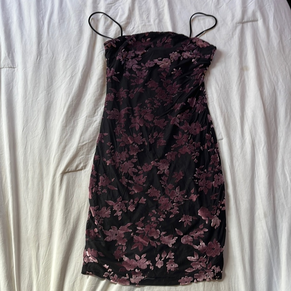 oh polly floral print velvet dress